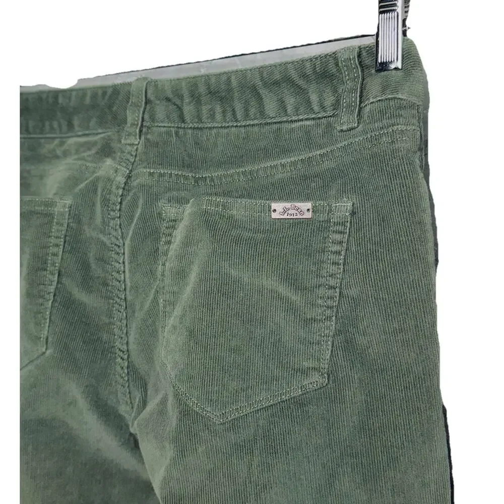 LL Bean Womens 6 Favorite Fit Stretch Corduroy Pants Olive Sage Green Flat Front